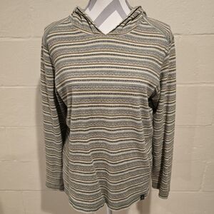 Prana Breathe Organic Cotton Hoodie Mens Medium Green Yellow Striped Long Sleeve